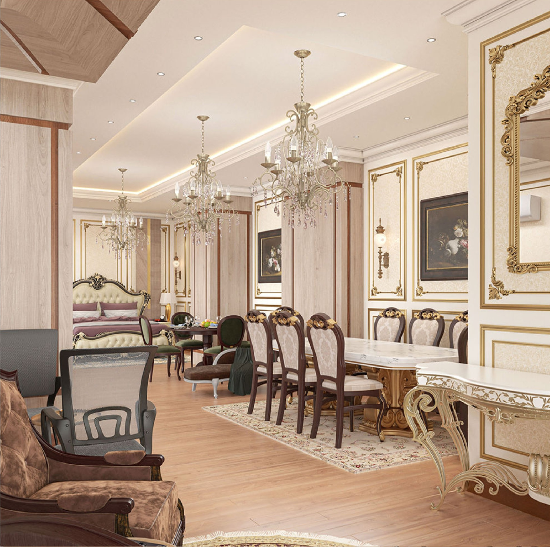 Pontremoli Furniture Showroom display composition and chandeliers