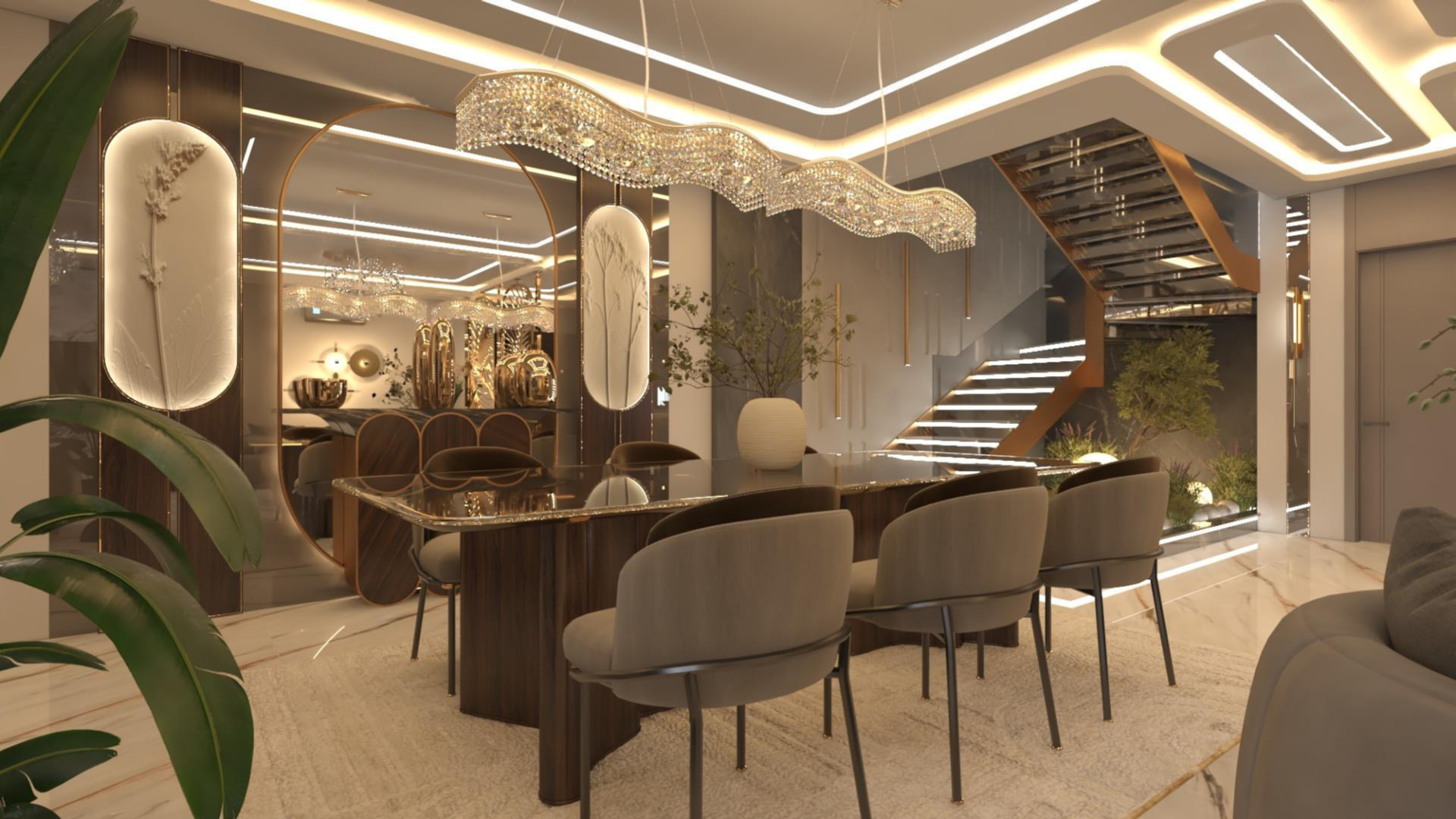 Detailed reception and dining interior by 4B